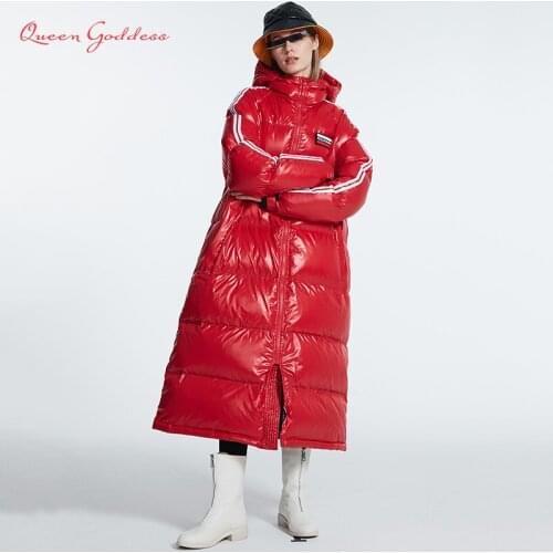 2020 Original Winter Long Down Women Jacket Super Thick&Warm With Hood Full Sleeve Outwear Reflective Material Parkas Shiny Coat