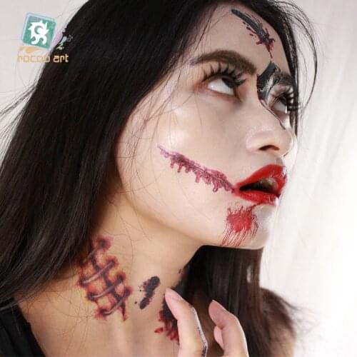 24 Different 10x15cm Horror Halloween Makeup Tattoos Fake Blood Lips Scars Pumpkin Tattoos With Fake Scab Blood