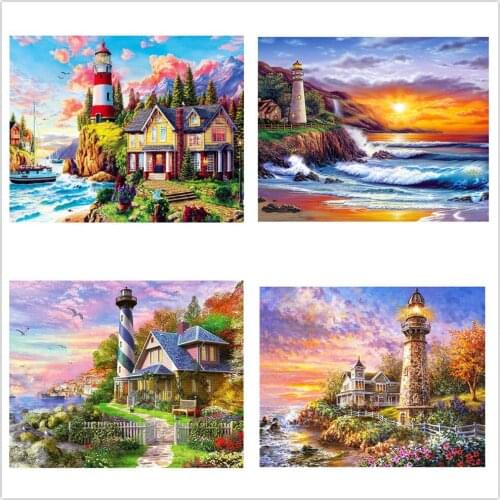 5D DIY Diamond Painting Lighthouse Sea Full Square Drill Diamond Embroidery Landscape Rhinestone Mosaic Sea Decor Home Gift