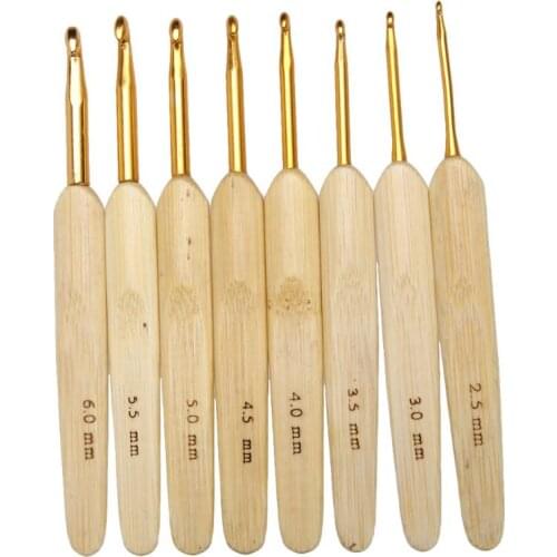 8pcs knitting needles Metal Crochet Hook Carbonized Bamboo Handle Knitting Weave Yarn Needlework Craft 2.5-6mm