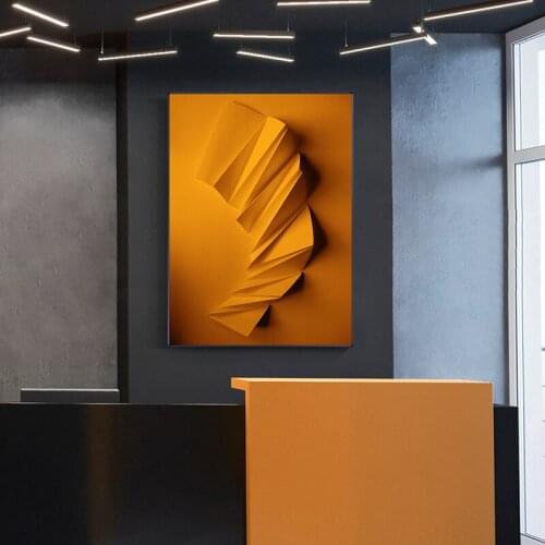 Minimalist Style Abstract White Yellow Paper Sculpture Canvas Painting Background Wall Picture Poster Living Room Decoration