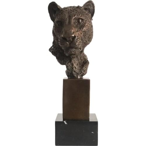 Bronze Leopard Head Statue Figurine Wild Animal Panther Bust Sculpture Vintage Cheetah Art Home Decor