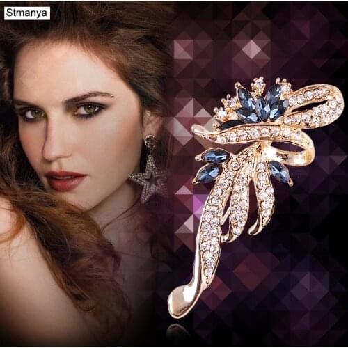 Hot personality Retro crystal Flower brooch pins gold color Rhinestone Collar Shawl Scarf Buckle pin jewelry H1062