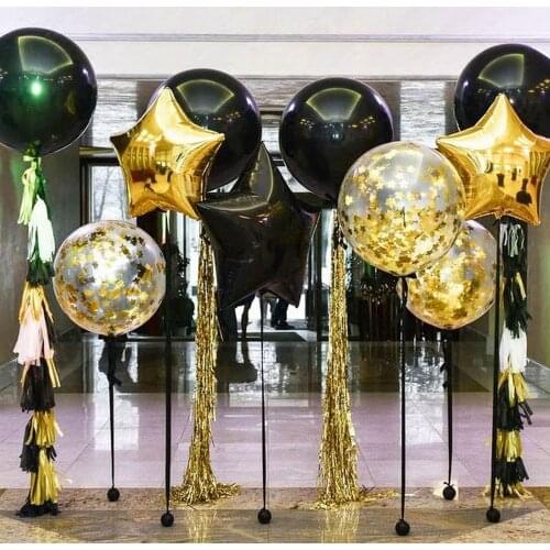 Black Round Lucency Gold Confetti Gold Pentacle Balloon 36 Inches Large Giant Balloons Wedding Birthday Party Decor Inflatable