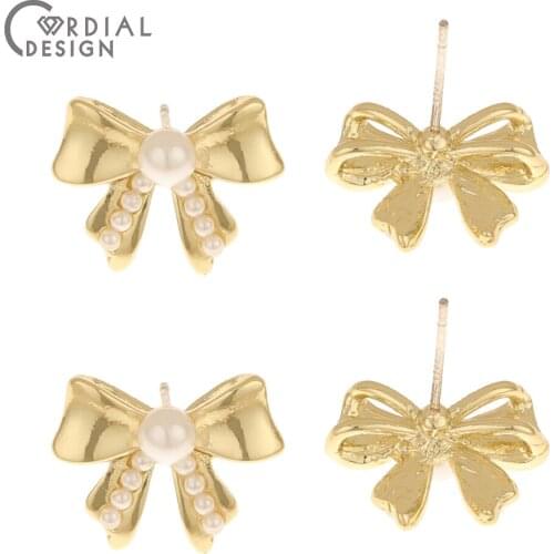 Cordial Design 50Pcs 12*16MM DIY/Jewelry Accessories/Bowknot Shape/Imitation Pearl/Earring Stud/Jewelry Findings & Components