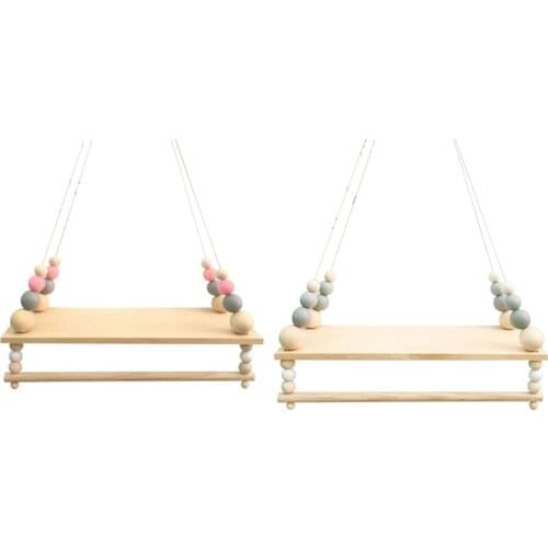 Wooden Wall Shelf with Clothes Rack Children Room Craft Storage Rack Rope Wall Hanging Living Room Decoration
