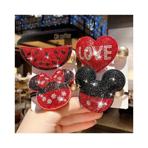 Disney Korean childrens high elasticity rhinestone rubber band doll love little bear girl baby red cartoon hair band head rope