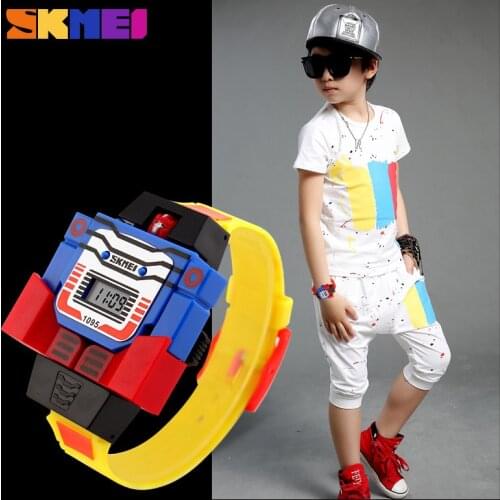 SKMEI Kids Digital Watch Cartoon Childrens Watches Boys Wristwatch Transformation Toy Reloj para niños 1095 Clock