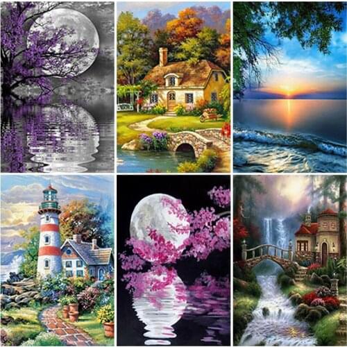 DIY Landscape 5D Diamond Painting Full Round Drill Mosaic Rhinestone Scenery Diamond Embroidery Cross Stitch Home Decor