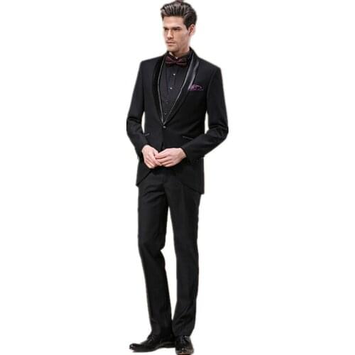 Elegant mens tuxedo shawl collar groom suit wedding suit prom formal suits Dinner Party men formal clothes (jakcet+pants+vest)