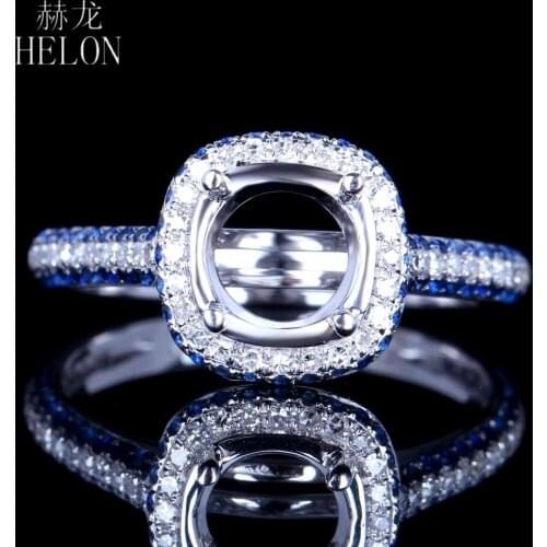 HELON Round 6mm to 7mm Solid 14K White Gold 0.7ct 100% Genuine Natural Diamonds Sapphires Semi Mount Engagement Wedding Ring