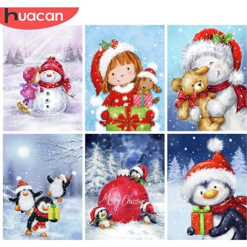 HUACAN 5d Diamond Painting Christmas Snowman DIY Diamond Embroidery Cross Stitch Penguin Wall Art Craft Kit