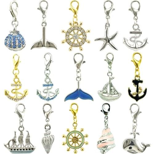 JINGLANG Lobster Clasp Charm Dangle Ocean Series/Shell/Spear Hook/Ferry/Whale/DIY For Jewelry Pendant Accessories Craft 12/15Pcs