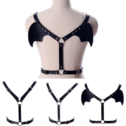 Kawaii Bat Wings Punk Leather Harness Bondage Halterneck Gothic Waist Shoulder Necklaces Sexy Party Cosplay Anime Jewelry Gifts