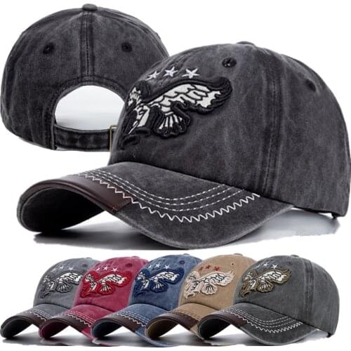 Unisex Washed Cotton Retro Cap 3D Eagle Embroidery Baseball Cap Men And Women Summer Hats