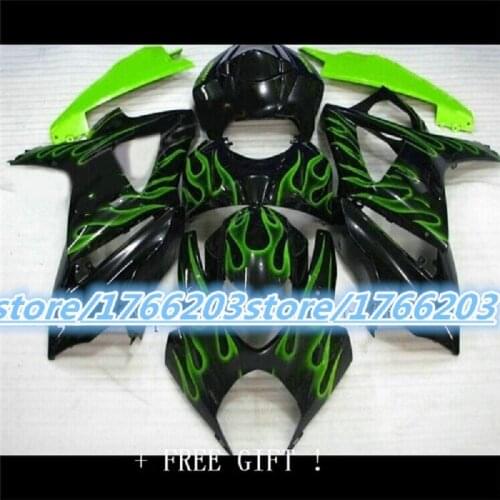 Green black ABS Injection fairing kit for SUZUKI GSXR1000 body kits GSXR 1000 2007-2008 GSXR1000 07-08 green flames Fairing