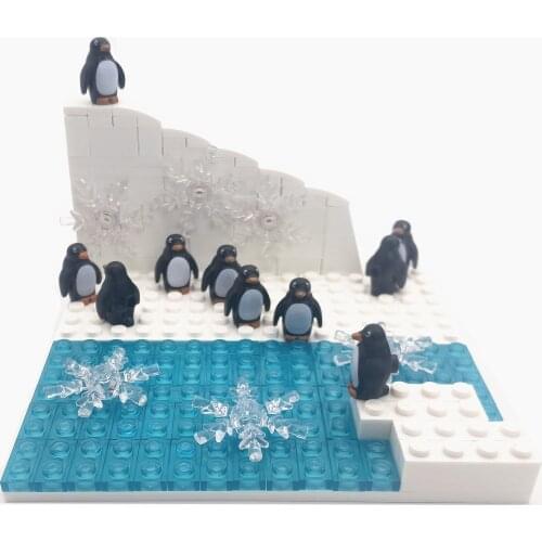 10 Penguins Building Blocks with Baseplate Compatible City Bricks MOC Glacier Snow Land Animals Toys for Kids Montessori Bloques