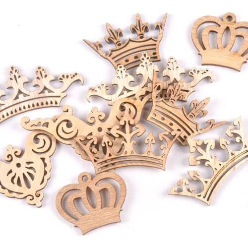 10pcs crown/lace corner Pattern Natural wooden Home decoration DIY Crafts Handmade Scrapbooking wood Embellishments m1854