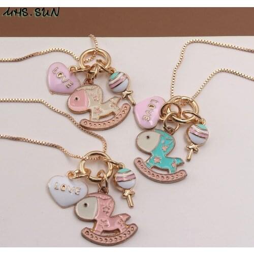 MHS.SUN Fashion Trojan Design Girls Kids Chain Necklace With Heart Lollipop Pendant Child Toddler Necklace 1Pcs/lot