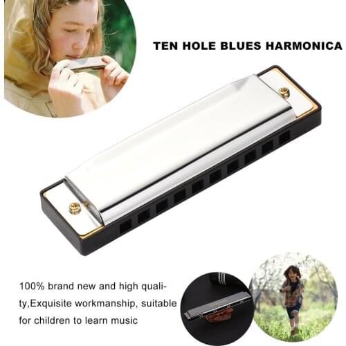New 10 Hole Diatonic Harmonica Silver Blues Diatonic Harp Harmonicon 10 Holes Musical Instrument Alloy Harmonica Mouth Organ