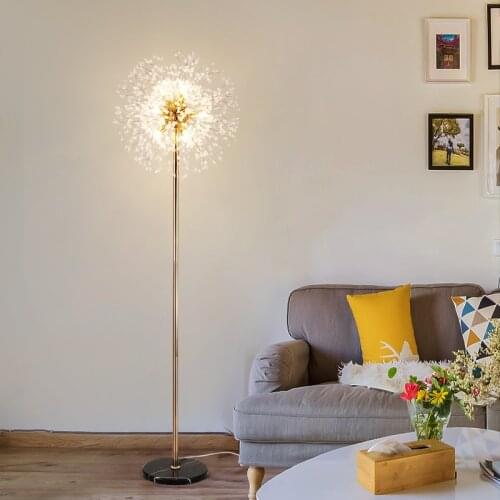 Dandelion Crystal Floor Lamps Modern Marble Corner Floor Light For Living Room Bedroom Hotel Nordic Decor Home Led Standing Lamp