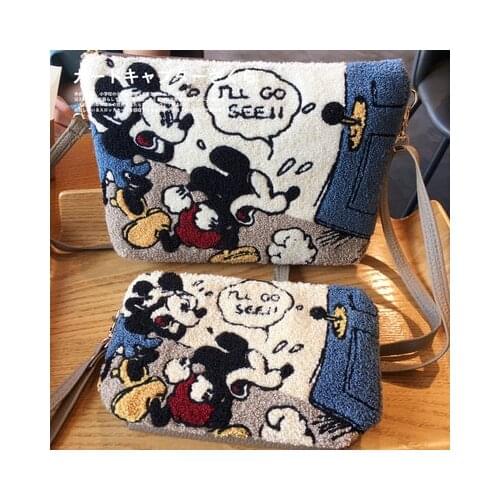 Original Disney Cartoon Character Pattern Series Plush Embroidery High Quality Lady Handbag Mobile Phone Bag Shoulder Bag Cross