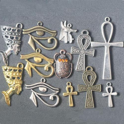 Egyptian Egypt Cross Evil Eye Charms Pendants for Jewelry Making Necklace Earrings Bracelet Keychain DIY Vintage Accesorios 12pc