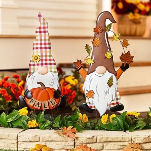 Lovely Gnome Ornament Metal Garden Stakes Creative Halloween Props Decoration for Home Courtyard Lawn UD88