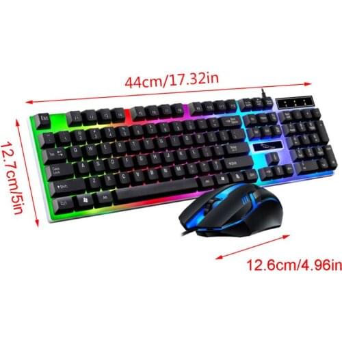 G21B USB Wired Keyboard Mouse Set Rainbow-Color Backlight for Laptop Computer PC U4LD