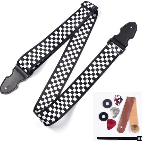 Top quality Guitar Strap Black White Plaid Pattern Electric Guitar Acoustic Guitar Folk Guitar Bass Strap Musical Accessories