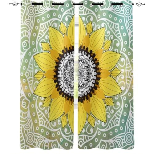 Sunflower Mandala Curtains For Living Room Bedroom Window Treatment Blinds Drapes Modern Kitchen Curtains