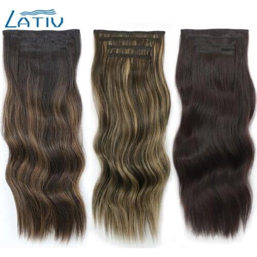 Lativ Synthetic Long Silky Thick 20 ''Wavy Hair Clip In on Hair Extensions Hair Pieces dark brown for Womens wigs 11 Clips