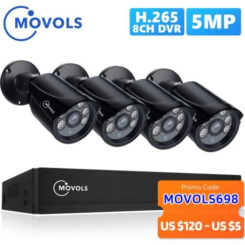 Movols 5MP AI Video Surveillance System 8CH H.265+ DVR 4PCS 2592*1944 HD Security Camera Kit Indoor/ Outdoor IR-cut CCTV System