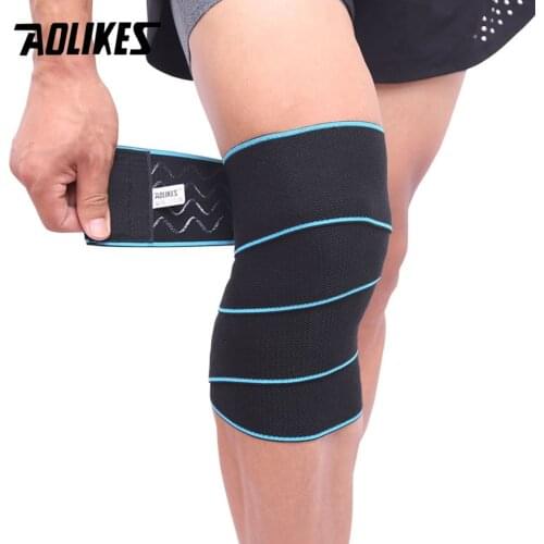 AOLIKES 1PCS Sports Wrapped Compression Protective Knee Bandages Elastic WeightLifting Fitness Prevent Knee Sprain