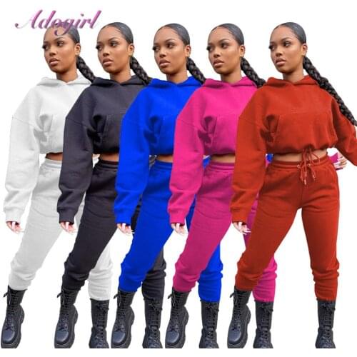 Activewear Workout Two Piece Sets Causal Solid Full Sleeve Drawstring Hoodies Sweatshirt Joggers Pants Autumn Outfit Tracksuit