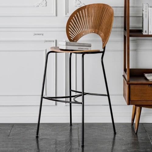 American Solid Wood Restaurant Cafe High Bar Chairs for Designer Hotel Bar Chair Wrought Iron Home Furniture Backrest Bar Chair