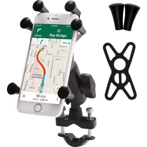 Motorcycle Handlebar Mount Universal Cell Phone Holder Bicycle Cycle Rail Mount Grip Phone Holder with Security Rubber Band