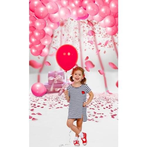 VinylBDS 10X10FT White Background Photo Studio Pink Balloon White Floor Pink Flowers Gift Box Happy Birthday Theme Background