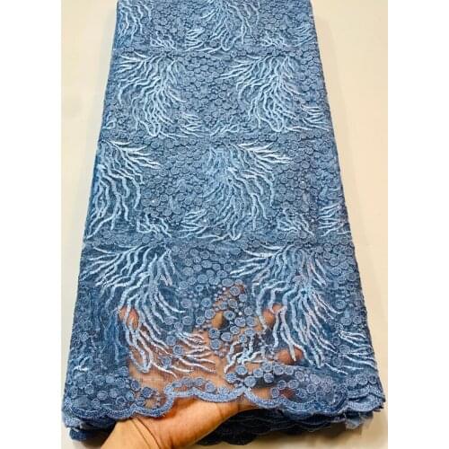 High Quality Nigerian Lace Fabrics With sequinces African French Net Lace Fabric Embroidered Tulle Mesh Fabric VLL4573 Sky Blue