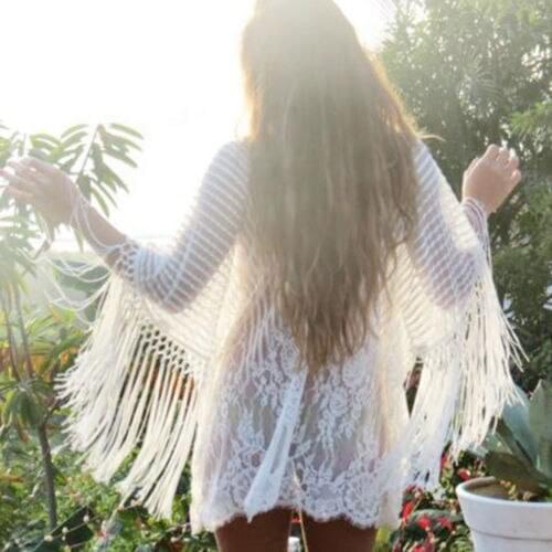 Womens Chiffon Sunproof Bikini Cover Ups Dresses 2021 Summer Sexy Boho Transparent Long Sleeve Mini Dress Beachwear Vacation