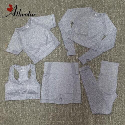ATHVOTAR Women Seamless Yoga suits Gym Sportwear Running ClothingFitness bra Long SLeeve Shirt High Waist Legging Fitness set