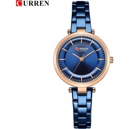 CURREN Women Fashion Watch Creative Lady Casual Watches Stainless Steel Band Stylish Desgin Blue Quartz Watch for Female