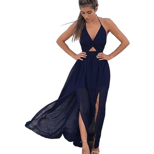 QA396 New 2019 Summer Dresses Bohemian Floral Maxi Dress For Women Sexy V-neck Sleeveless Beach Sundress Black Pink Blue