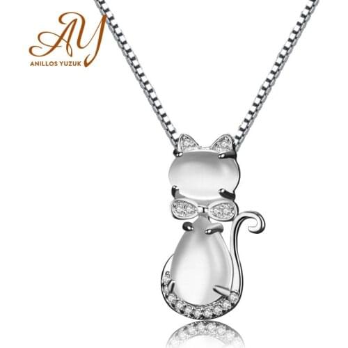 Anillos Yuzuk 925 Silver Rose Quartzs Gem Stone Cat Pendant Necklace For Women Romantic Gemstone Engagement Anniversary Gifts