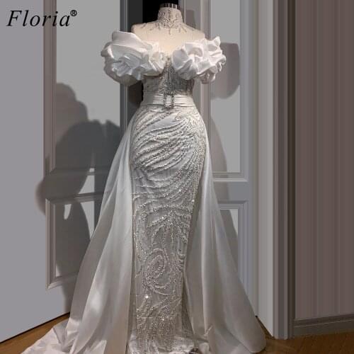 Elegant White Pearls Prom Dresses Long Mermaid Evening Dresses Sequins Vestidos Elegantes Woman Celebrity Gowns Abendkleider