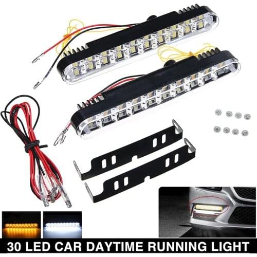 1 pair 12V 12W 30 LED Car White Day-time Running Light Yellow Driving Turn Signal Fog Lamp For Truck SUV Trailer RV Accessories