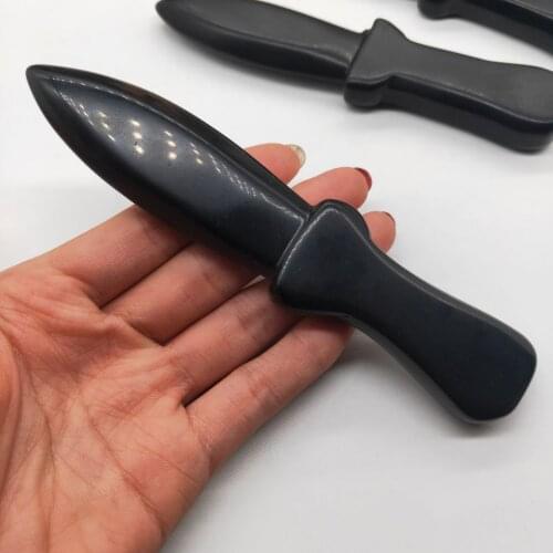 1pcs Natural Black Obsidian Crystal Protection Stone Hand Carved Dagger Crafts Men Gifts Magic Talisman And Sword Witch Supplies