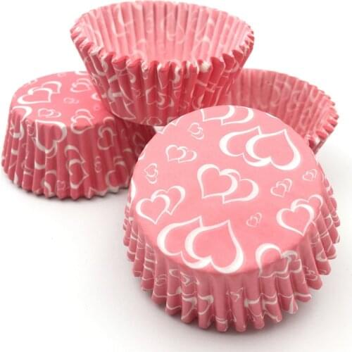 100Pcs/Lot Pink Love Heart Cupcake liner baking cups paper cake tray mold Wedding Cupcake decorating tools