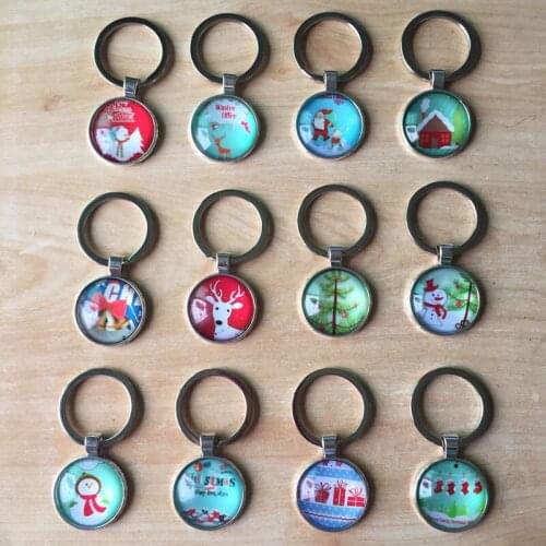 12Pcs/lot Metal Christmas Keychain Cabochon Setting Pendant fFr Key Rings Women Handbag Charms