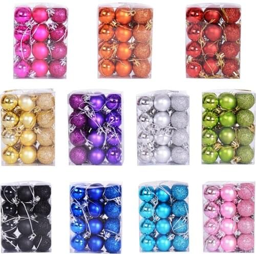 24pcs/box 30mm Christmas Tree Decor Balls Bauble Xmas Party Hanging Ball Ornament for Home Shopping Mall Ceiling